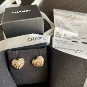 NWT Heart Quilted Chanel Earrings